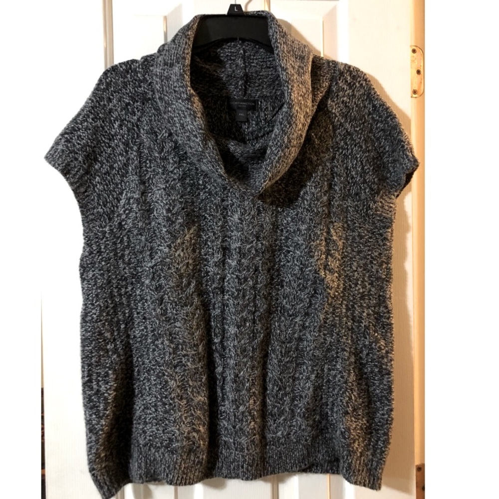Worthington Black & Gray Cap Sleeve Cowl Neck Sweater, Size Petite XL